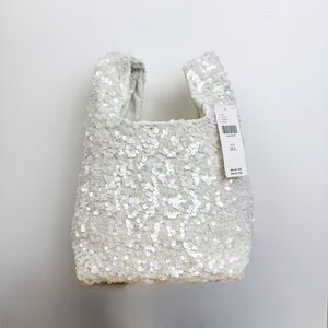 Anthropologie Paillette Sequin Mini Tote Bag White NWT
